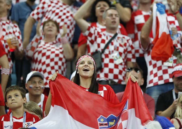 Croatian fans support their team prior the quarterfinal match between Russia and Croatia at the 2018 soccer World Cup in the Fisht Stadium, in Sochi, Russia, Saturday, July 7, 2018. (AP Photo/Pavel Go ...