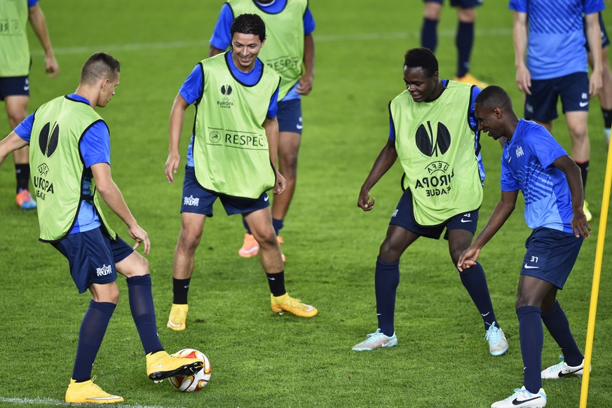 Die FCZ-Spieler sind beim Abschlusstraining (noch) gut gelaunt.&nbsp;