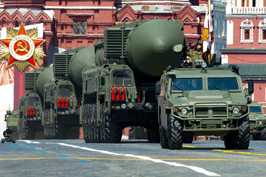 FILE - Russian RS-24 Yars ballistic missiles roll in Red Square during the Victory Day military parade in Moscow, Russia, on June 24, 2020. Russian President Vladimir Putin has repeatedly warned that  ...