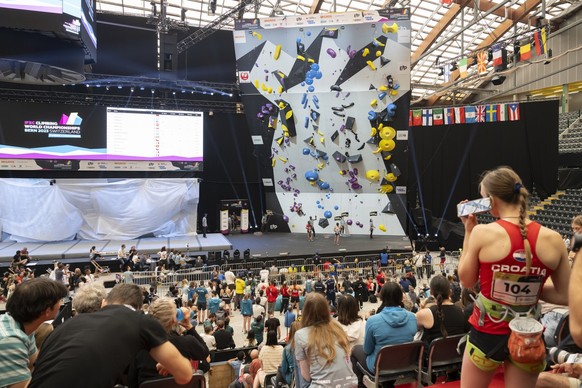 General view of the PostFinance Arena during the women&#039;s Lead Qualification at the IFSC Climbing World Championship 2023, in Bern, Switzerland, Wednesday, August 2, 2023. (KEYSTONE/Anthony Anex)