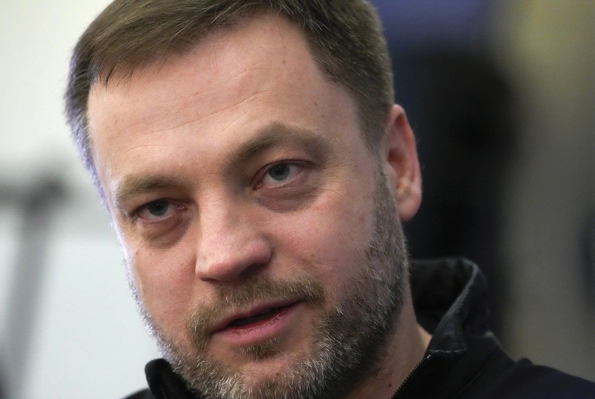 FILE - Ukrainian Interior Minister Denys Monastyrskyi speaks during an interview with The Associated Press in Kyiv, Ukraine, Friday, March 18, 2022. The chief of Ukraine's National Police on Wedn ...