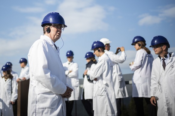 Swiss Federal Councillor and Minister of Energy Albert Roesti and an Economic Delegation vistit Veas wastewater treatment plant, on Tuesday, June 17, 2025 in Bjerkas near Oslo, Norway. Federal Council ...