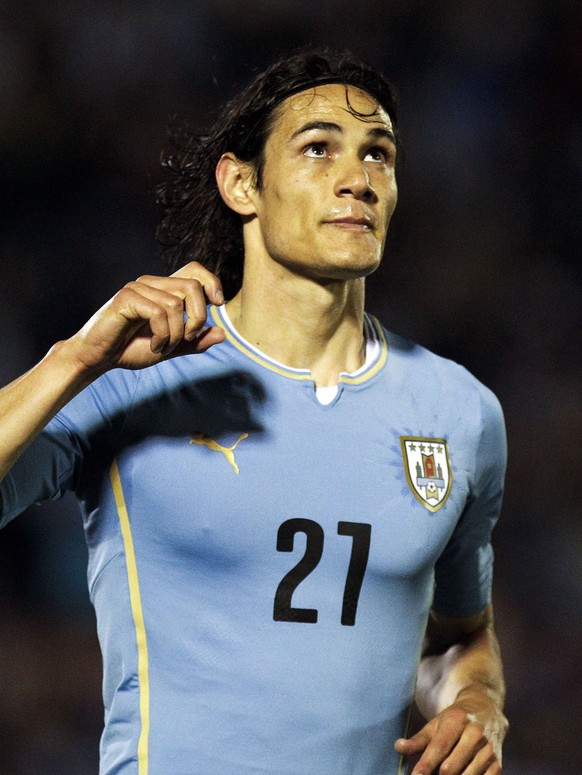 Uruguay&#039;s Edinson Cavani celebrates after scoring against Guatemala&#039;s during a friendly soccer match ahead of the Copa America 2015 soccer tournament in Montevideo, Uruguay, Saturday, June 6 ...