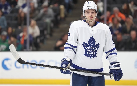 March 6, 2020: Toronto Maple Leafs center Denis Malgin 62 eyes a ref during stoppage time during the game between the Toronto Maple Leafs and the Anaheim Ducks at the Honda Center in Anaheim, CA, Anah ...