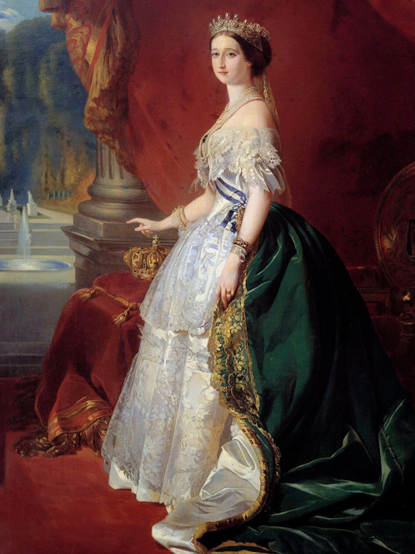 Die Adelige Eugénie de Montijo auf einem Gemälde von Franz Xaver Winterhalter aus dem 19. Jahrhundert.