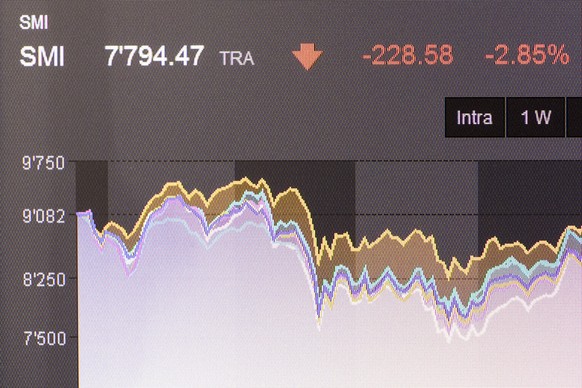 ARCHIVBILD ZUM ABSTURZ DES SMI UM 1,5 PROZENT, AM DONNERSTAG, 11. OKOTBER 2018 - Ein Bildschirm an der Boerse zeigt den Kursverlauf des SMI in Zuerich, am Freitag, 24. Juni 2016. Der EU-Austritt Gross ...