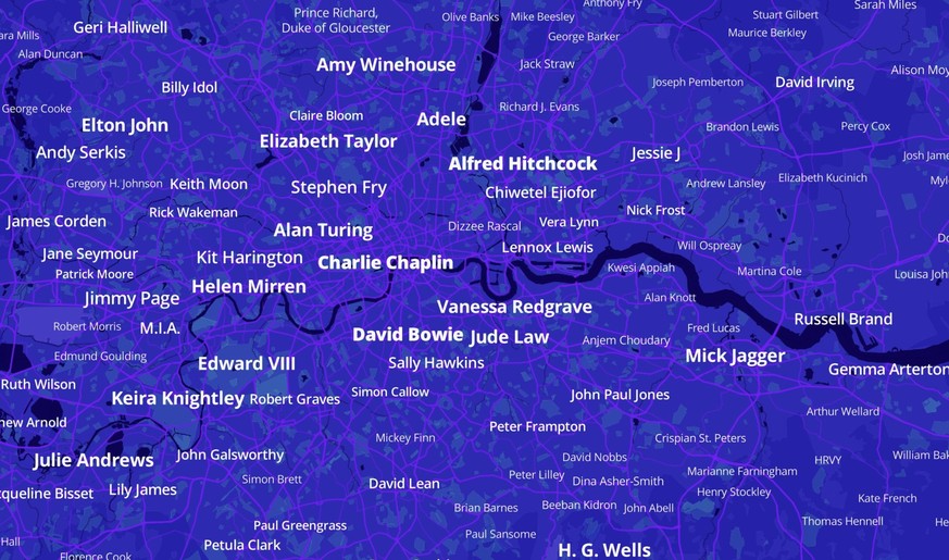 Karte von England, wo die berühmtesten Personen geboren wurden