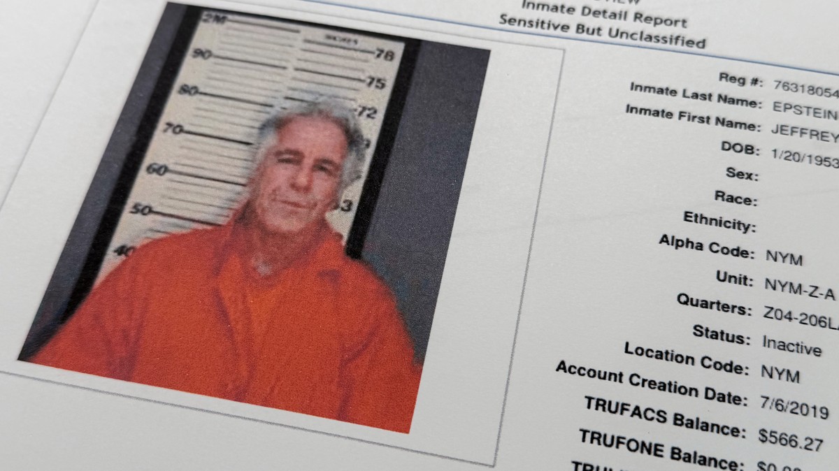 A document that was included in the U.S. Department of Justice release of the Jeffrey Epstein files, photographed Tuesday, Feb. 10, 2026, shows a photo of Epstein on a inmate report from the Federal B ...