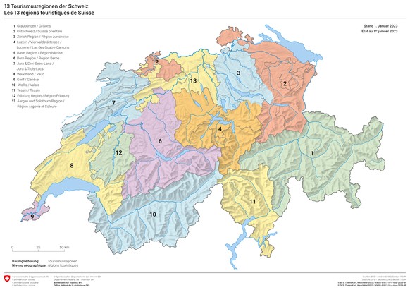 13 Tourismusregionen der Schweiz