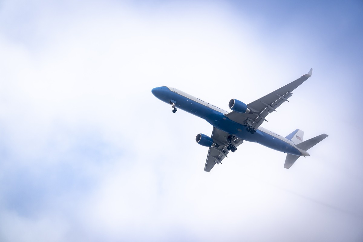 Air Force One carrying US President Donald Trump landing at the Zurich Airport on Wednesday, January 21, 2026. Trump arrived in Switzerland for the 56th annual meeting of the World Economic Forum, WEF ...