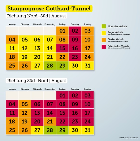 Stau Prognose Gotthard TCS August 2025