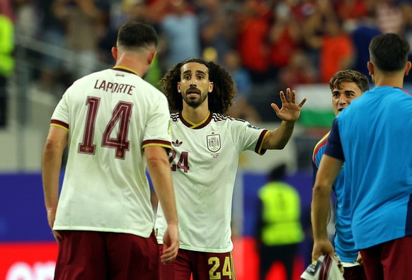 epa13111861 Marc Cucurella of Spain celebrates after the FIFA World Cup 2026 semifinals match France against Spain, in Dallas, USA, 14 July 2026. EPA/CHRISTOPHER NEUNDORF