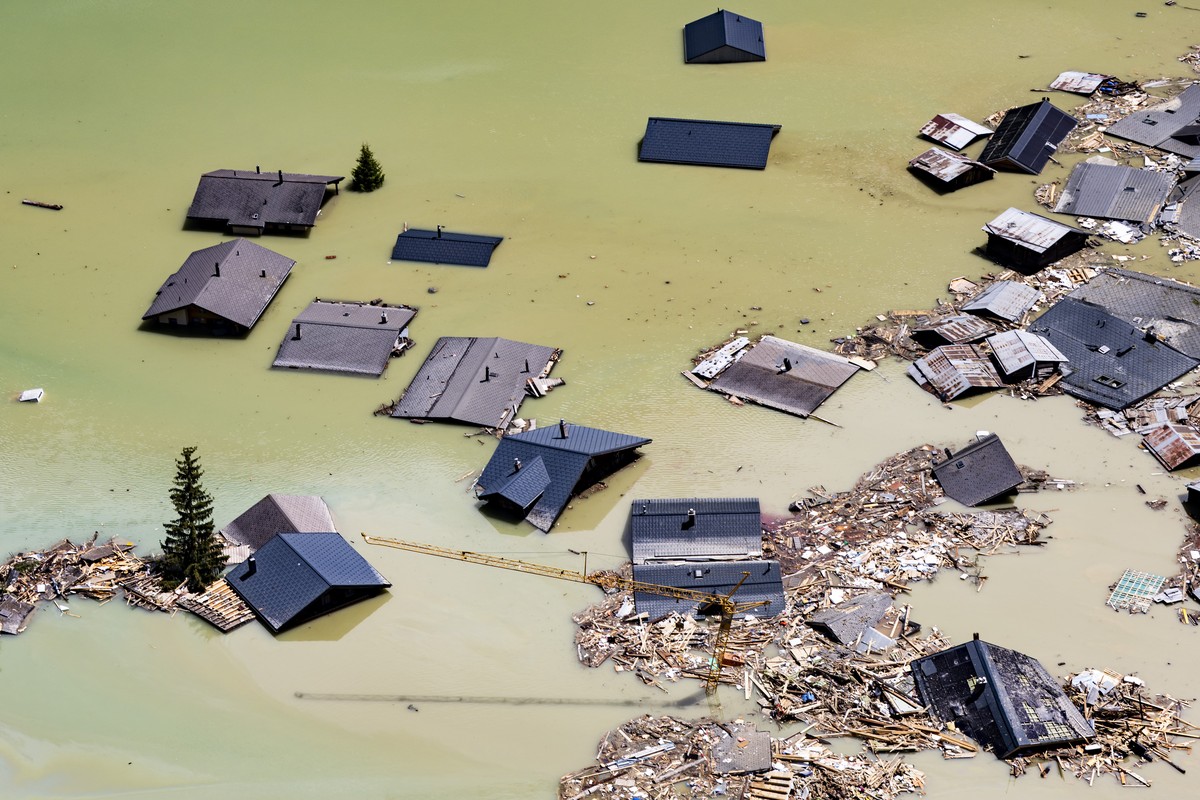 KEYPIX - A aerial view captured one day after a massive avalanche, triggered by the collapse of the Birch Glacier, shows the destruction it caused as it swept down to the valley floor and demolishing  ...