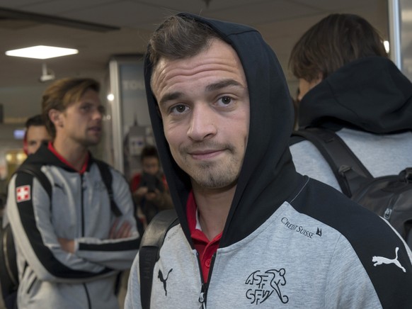 Xherdan Shaqiri of Switzerland&#039;s national soccer team upon his arrival at the airport in Budapest, Hungary, on Wednesday, October 5, 2016. Switzerland is scheduled to play against Hungary in a 20 ...