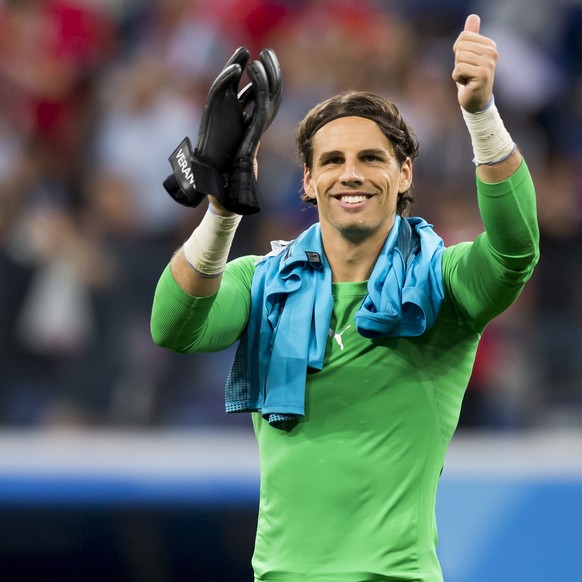 epa06845865 Switzerland's goalkeeper Yann Sommer, reacts during the FIFA World Cup 2018 group E preliminary round soccer match between Switzerland and Costa Rica in Nizhny Novgorod, Russia, 27 June 20 ...