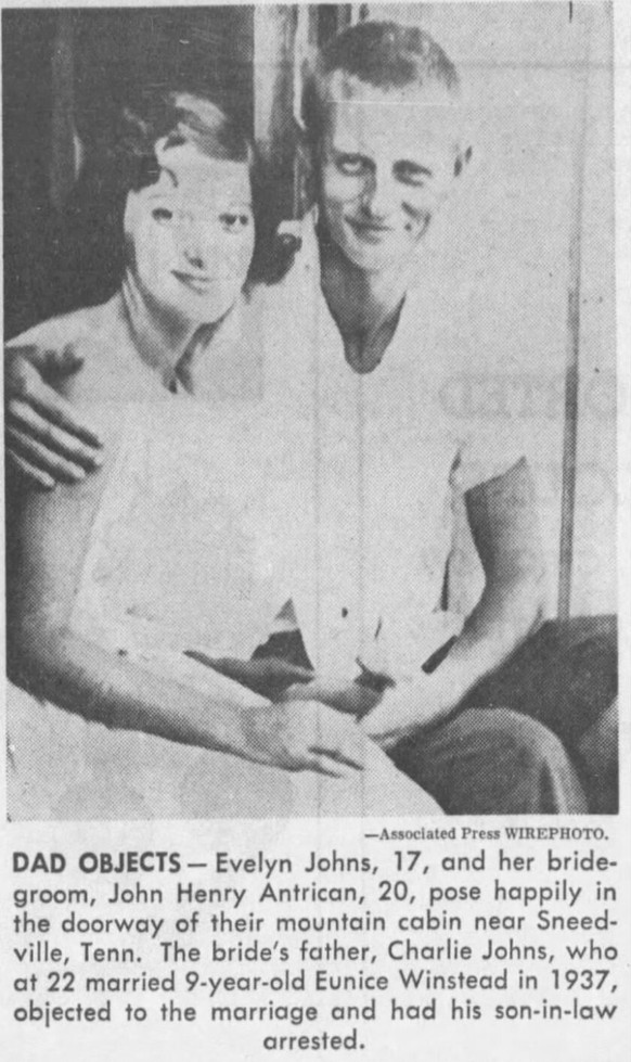 The Johns&#039; oldest daughter, Evelyn, made her father angry when she eloped at 17.Contributed/The Knoxville Journal/Sept 12, 1960.