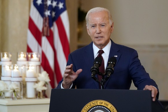 President Joe Biden speaks at the White House in Washington on the one-year anniversary of the Uvalde, Texas school shooting, Wednesday, May 24, 2023. (AP Photo/Andrew Harnik) Joe Biden