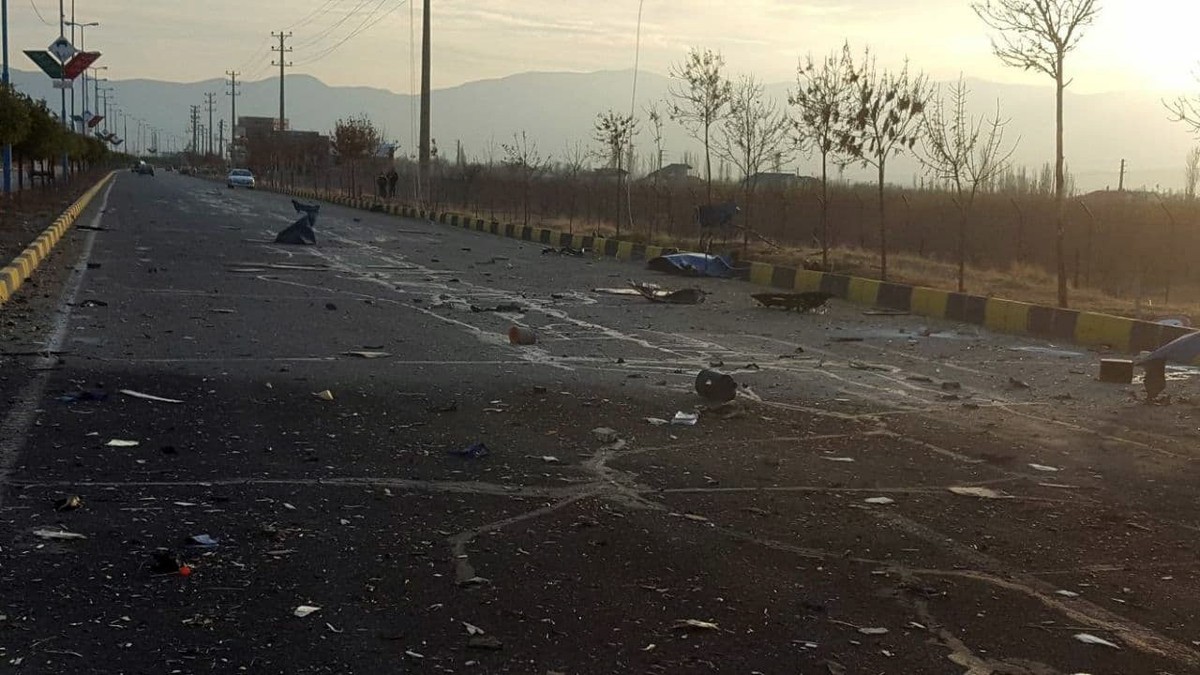 epa08846405 A handout photo made available by Iranian state TV (IRIB) official website shows the scene of terror attack on top Iranian nuclear scientist Mohsen Fakhrizadeh, in the city of Damavand, no ...
