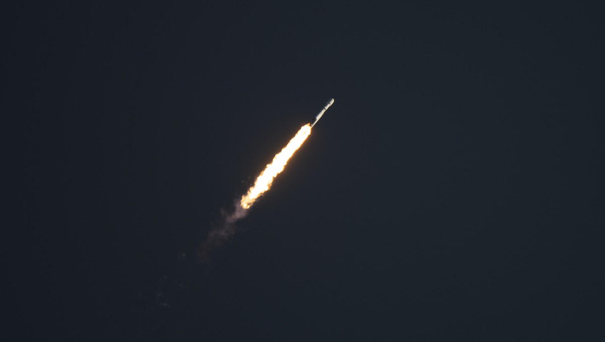 epa13199968 A handout picture made available by the National Aeronautics and Space Administration (NASA) shows a SpaceX Falcon Heavy rocket launching with NASA's Nancy Grace Roman Space Telescope ...
