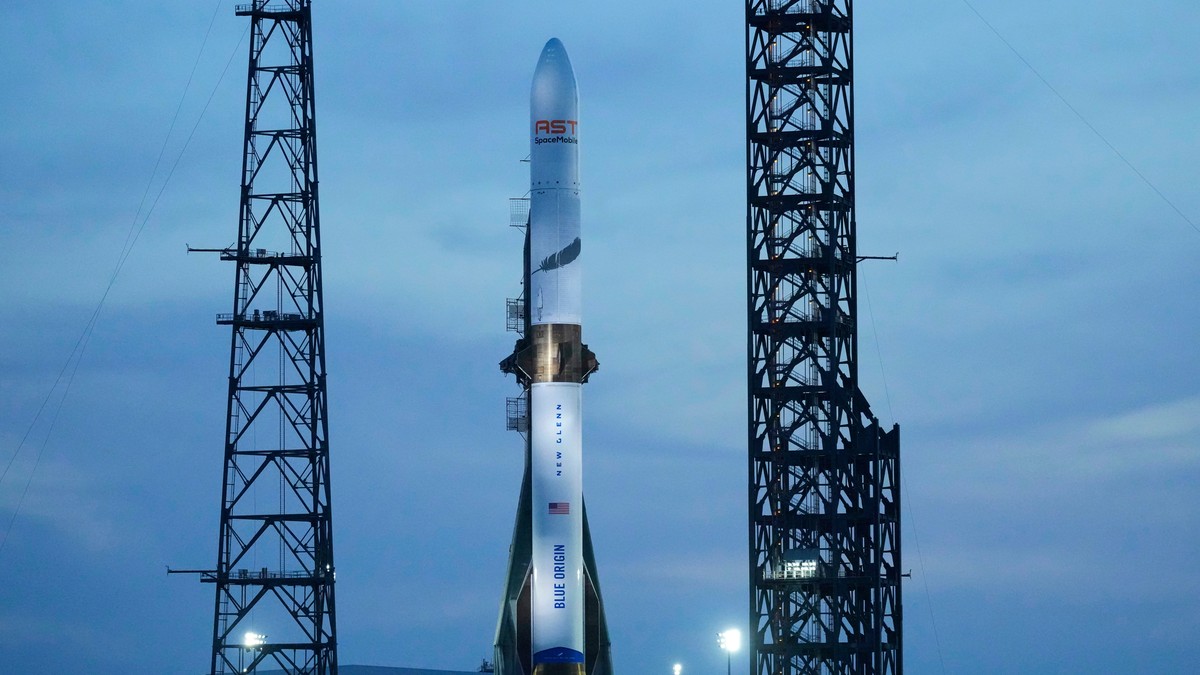 The Blue Origin New Glenn rocket stands ready for launch at the Cape Canaveral Space Force station in Cape Canaveral, Fla., on Saturday, April 18, 2026. (AP Photo/John Raoux)
Blue Origin Launch
