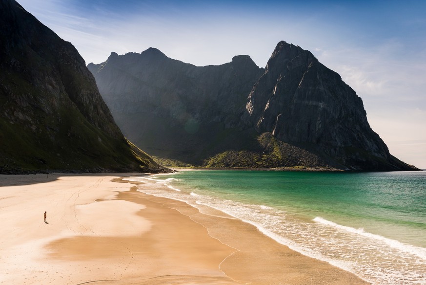 View of the rocky beach Myrland - Lofoten.