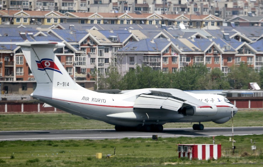 A North Korea&#039;s Air Koryo plane lands in an airport in Dalian, China, Tuesday, May 8, 2018. Japanese and South Korean media are speculating that a high-ranking North Korean official is visiting C ...
