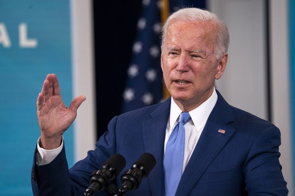 epa09513720 US President Joe Biden delivers remarks on the economy and the September jobs report in the South Court Auditorium at the White House in Washington, DC, USA, 08 October 2021. The 194,000 j ...