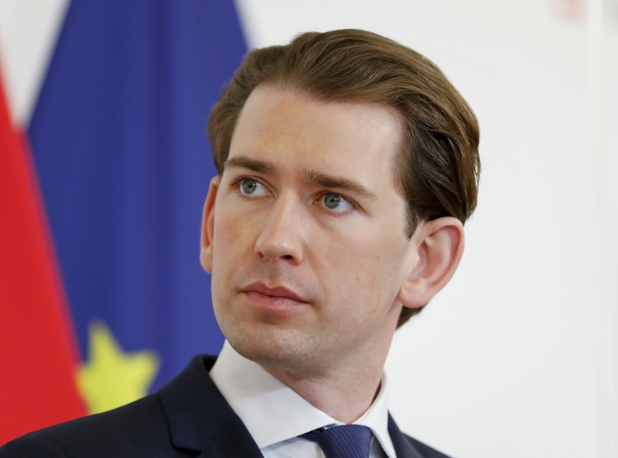 FILE - In this June 11, 2021 file photo Austria&#039;s Chancellor Sebastian Kurz speaks during a news conference about the results of the business meeting with Lithuanian&#039;s Prime Minister Ingrida ...