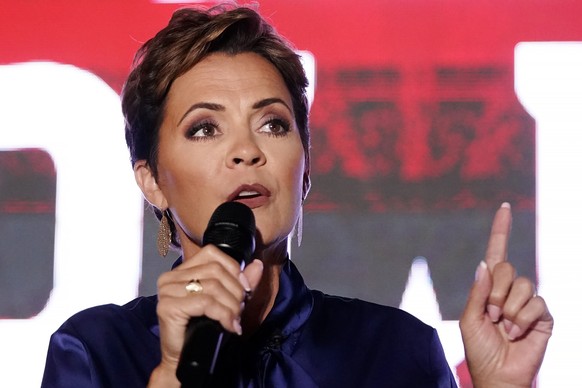 Kari Lake, Republican candidate for Arizona governor, speaks to supporters at her election night party Tuesday, Aug. 2, 2022, in Scottsdale, Ariz. (AP Photo/Ross D. Franklin)