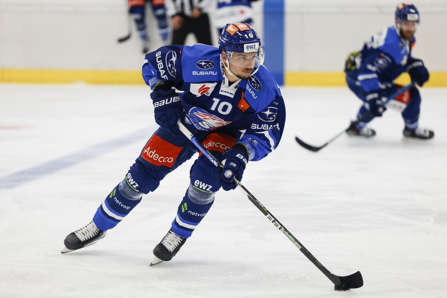 Zuerichs Sven Andrighetto waehrend eines Testspiels zwischen den ZSC Lions und den GCK Lions in der Kunsteisbahnhalle Oerlikon am Freitag, 6. August 2021 in Zuerich. (KEYSTONE/Christian Merz)