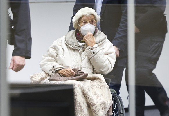 FILE - Irmgard Furchner, accused of being part of the apparatus that helped the Nazis&#039; Stutthof concentration camp function, appears in court for the verdict in her trial in Itzehoe, Germany, Dec ...