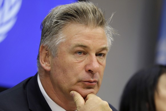 FILE - Actor Alec Baldwin attends a news conference at United Nations headquarters, on Sept. 21, 2015. Prosecutors have dropped the possibility of a sentence enhancement that could have carried a mand ...