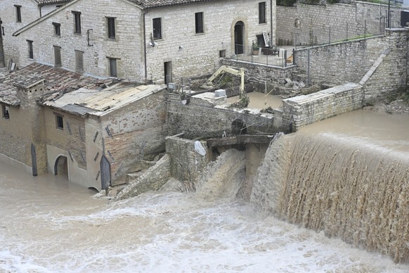 epa10187652 Aftermath of flash floods caused by the Sanguerone River due to an overnight rain bomb in Sassoferrato, Ancona province, central Italy, 16 September 2022. At least eight people died follow ...