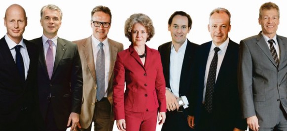 v.l.: Marc Walder, Ringier. Sergio P. Ermotti, CEO UBS. Andreas Meyer, SBB. Corine Mauch, Stadtpräsidentin Zürich. Patrick Warnking, Chef Google Schweiz. Urs Schaeppi, Swisscom. Heinz Karrer, Economie ...