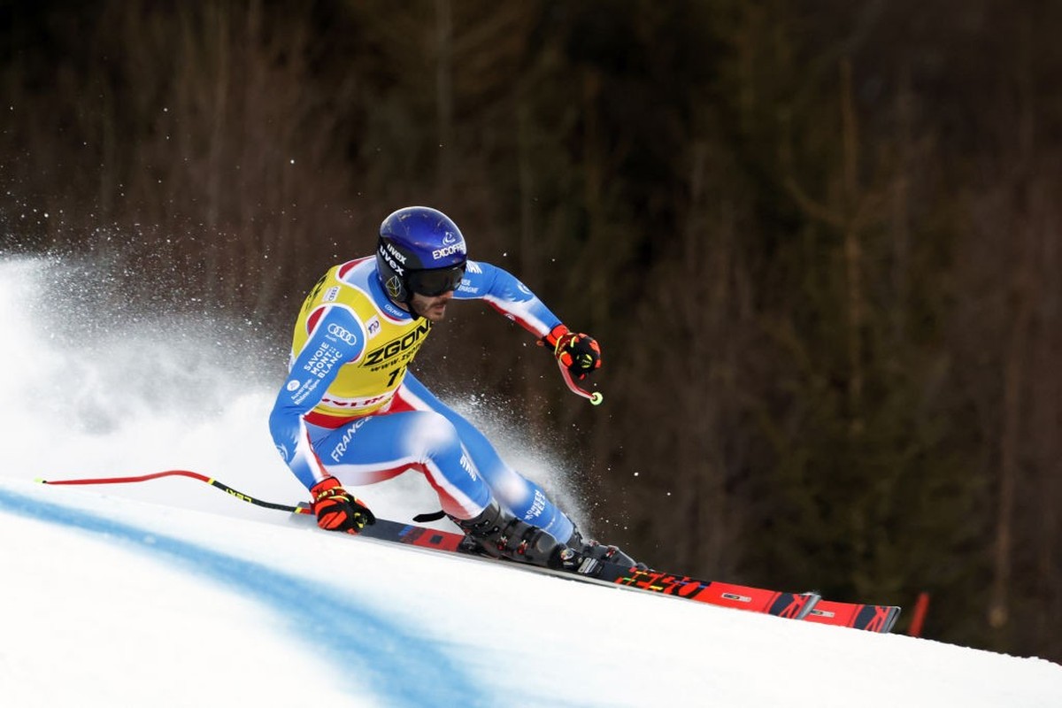 BORMIO, ITALY - DECEMBER 27: Cyprien Sarrazin of Team France in action during the Audi FIS Alpine Ski World Cup Men's Downhill Training on December 27, 2024 in Bormio, Italy. (Photo by Christophe ...