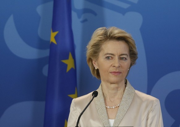 epa08124693 European Commission President Ursula von der Leyen holds a joint news conference with Prime Minister of Luxembourg Xavier Bettel (unseen) after a meeting in Luxembourg, 13 January 2020. Eu ...