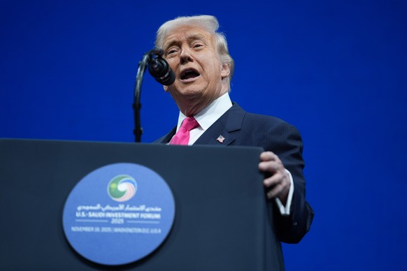 President Donald Trump speaks during the Saudi Investment Forum at the Kennedy Center, Wednesday, Nov. 19, 2025, in Washington. (AP Photo/Evan Vucci)
Donald Trump