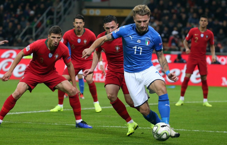 epa07173743 Italy&#039;s Ciro Immobile in action during the UEFA Nation Legaue soccer match between Italy and Portugal at Giuseppe Meazza stadium in Milan, Italy, 17 November 2018. EPA/MATTEO BAZZI