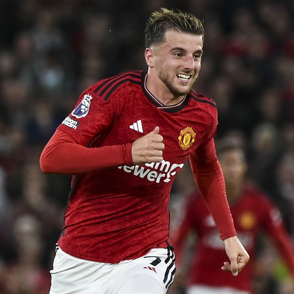 Manchester United&#039;s Mason Mount runs during the English Premier League soccer match between Manchester United and Wolverhampton at the Old Trafford stadium in Manchester, England, Monday, Aug. 14 ...