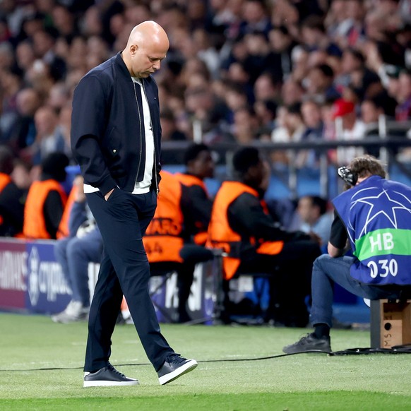 epa12876017 Liverpool manager Arne Slot looks on during the UEFA Champions League quarter-finals, 1st leg match between Paris Saint-Germain FC and Liverpool FC in Paris, France, 08 April 2026. EPA/CHR ...