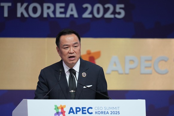 Thailand&#039;s Prime Minister Anutin Charnvirakul speaks at the Asia-Pacific Economic Cooperation (APEC) CEO summit in Gyeongju, South Korea, Thursday, Oct. 30, 2025. (AP Photo/Lee Jin-man)
South Kor ...
