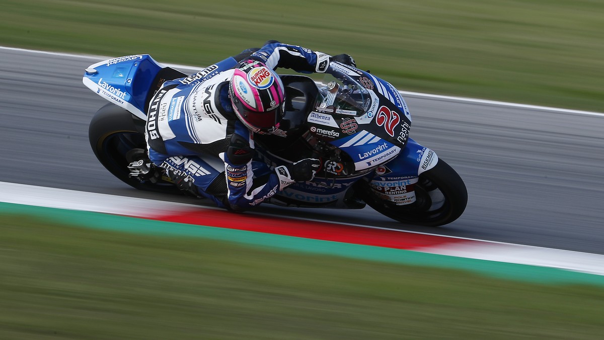 Switzerland's Jesko Raffin rides his Kalex during the qualifying session of the San Marino Moto2 Grand Prix at the Misano circuit in Misano Adriatico, Italy, Saturday, Sept. 8, 2018. (AP Photo/An ...