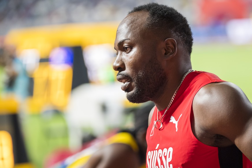 ARCHIVBILD ZUR SPERRE FUER ALEX WILSON --- Alex Wilson from Switzerland reacts during the 100 meters men qualification round at the IAAF World Athletics Championships, at the Khalifa International Sta ...