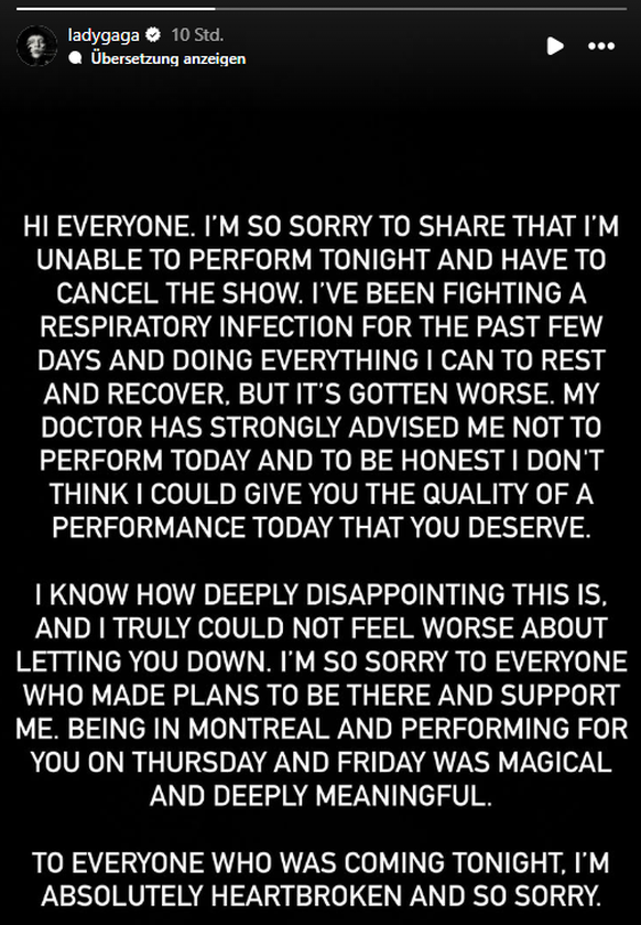 So begründet Lady Gaga ihre Absage auf Instagram.