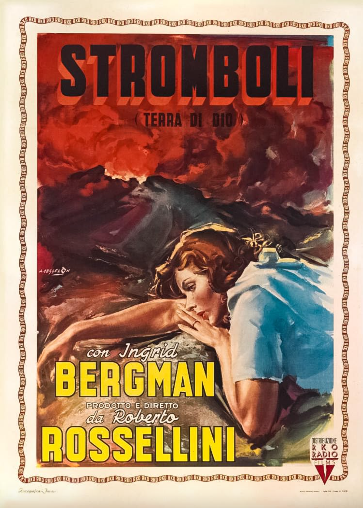 Filmplakat von Stromboli (1950) mit Ingrid Bergmann.