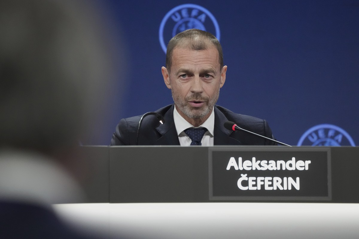 UEFA President Aleksander Ceferin speaks during a press conference after the 49th ordinary UEFA congress, in Belgrade, Serbia, Thursday, April 3, 2025. (AP Photo/Darko Vojinovic)
Serbia UEFA Congress