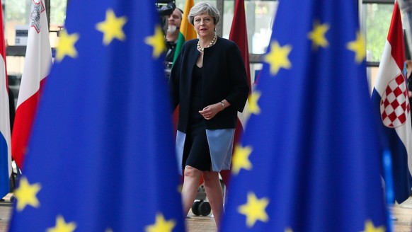 epa06042984 British Prime Minister Theresa May in Brussels, Belgium, 22 June 2017. European heads of states and governments gather for a two-days European Council meeting on 22 and 23 June which will  ...