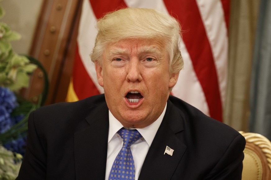 President Donald Trump speaks during a bilateral meeting with Kuwait&#039;s Emir Shaikh Sabah Al Ahmad Al Sabah, Sunday, May 21, 2017, in Riyadh. (AP Photo/Evan Vucci)