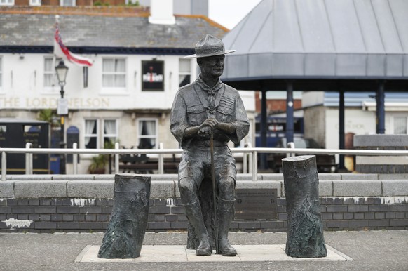 A statue of the founder of the Scout movement Robert Baden-Powell on Poole Quay in Dorset, England ahead of its expected removal to &quot;safe storage&quot; following pressure to remove it over concer ...