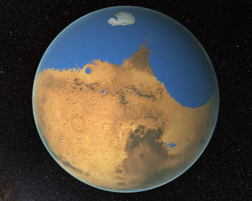Mehr Wasser als im Nordpolarmeer: So könnte der Mars vor 4,5 Milliarden Jahren ausgesehen haben.
